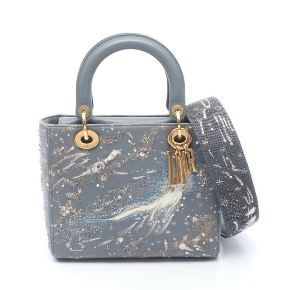 Christian Dior LADY embroidered handbag leather blue